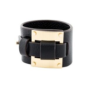 India Hicks Lady P Cuff Womens Black Pebbled Leather Buckle Jewelry Retired